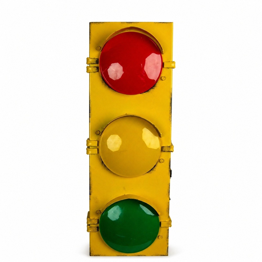 Industrial Decorative Metal Yellow Traffic Light Signal Wall Decor 23 x 8 x 3